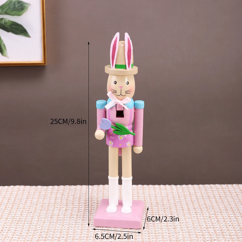 Decorative wooden nutcracker figure with rabbit ears