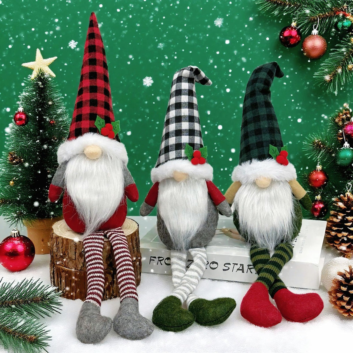 Christmas gnome with long legs, sitting decorative figure