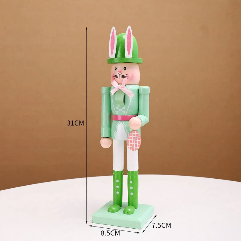 Decorative wooden nutcracker figure with rabbit ears