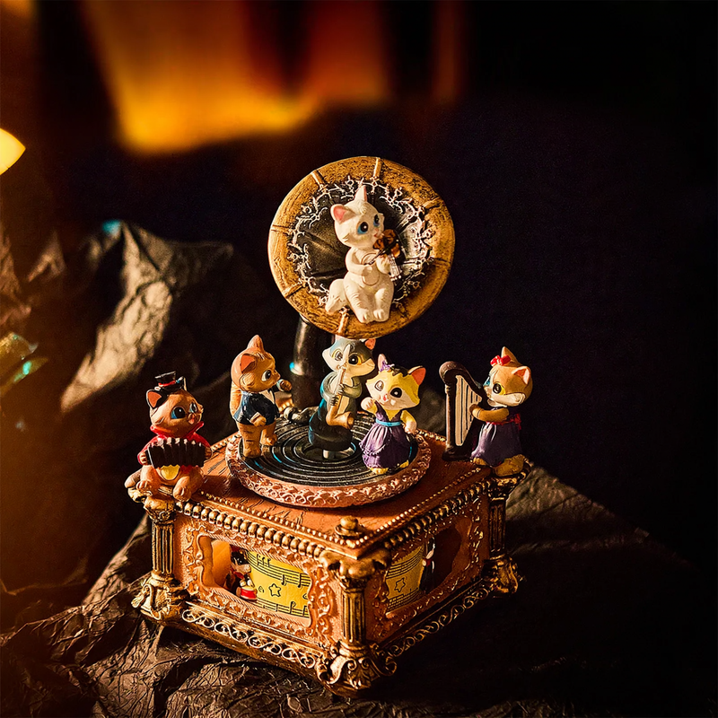 Retro music box with cat motif and Bluetooth function