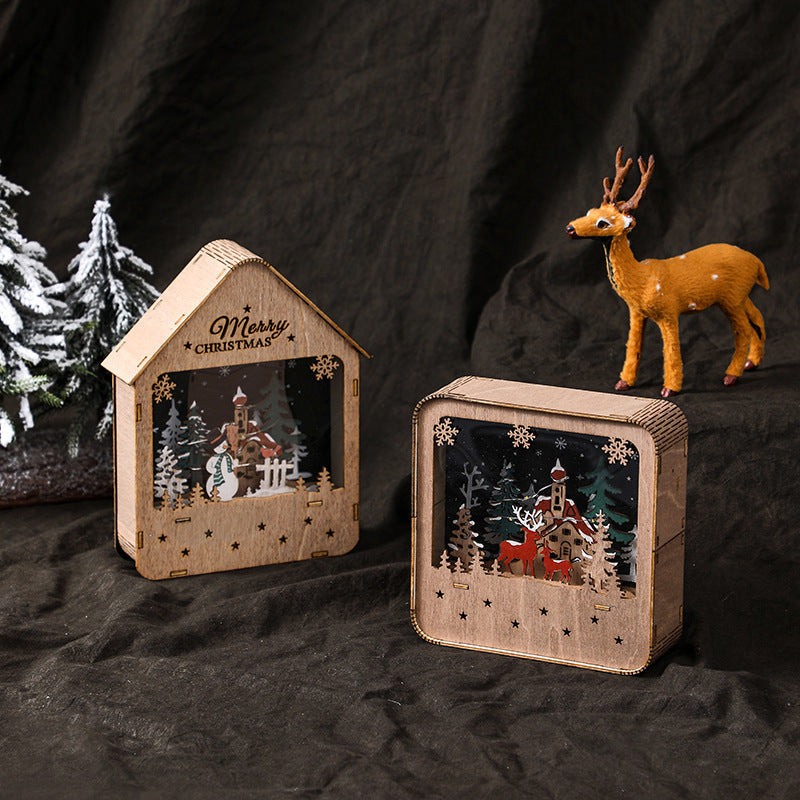 Illuminated wooden house, hand-painted, LED night light