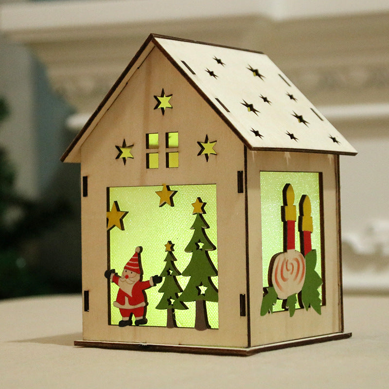 Illuminated wooden Christmas house, decorative