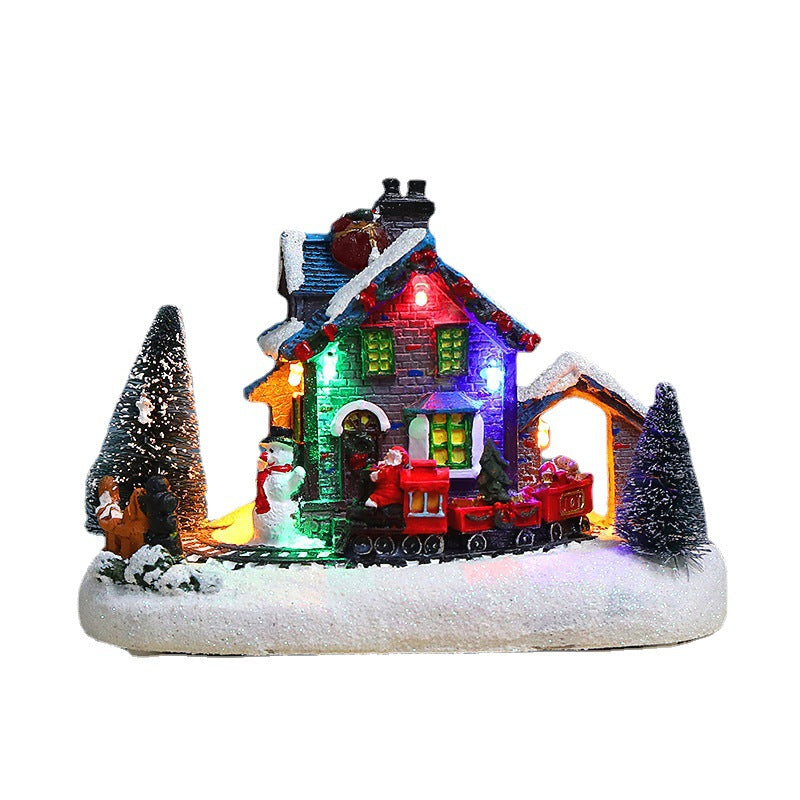 Illuminated LED Christmas house, resin