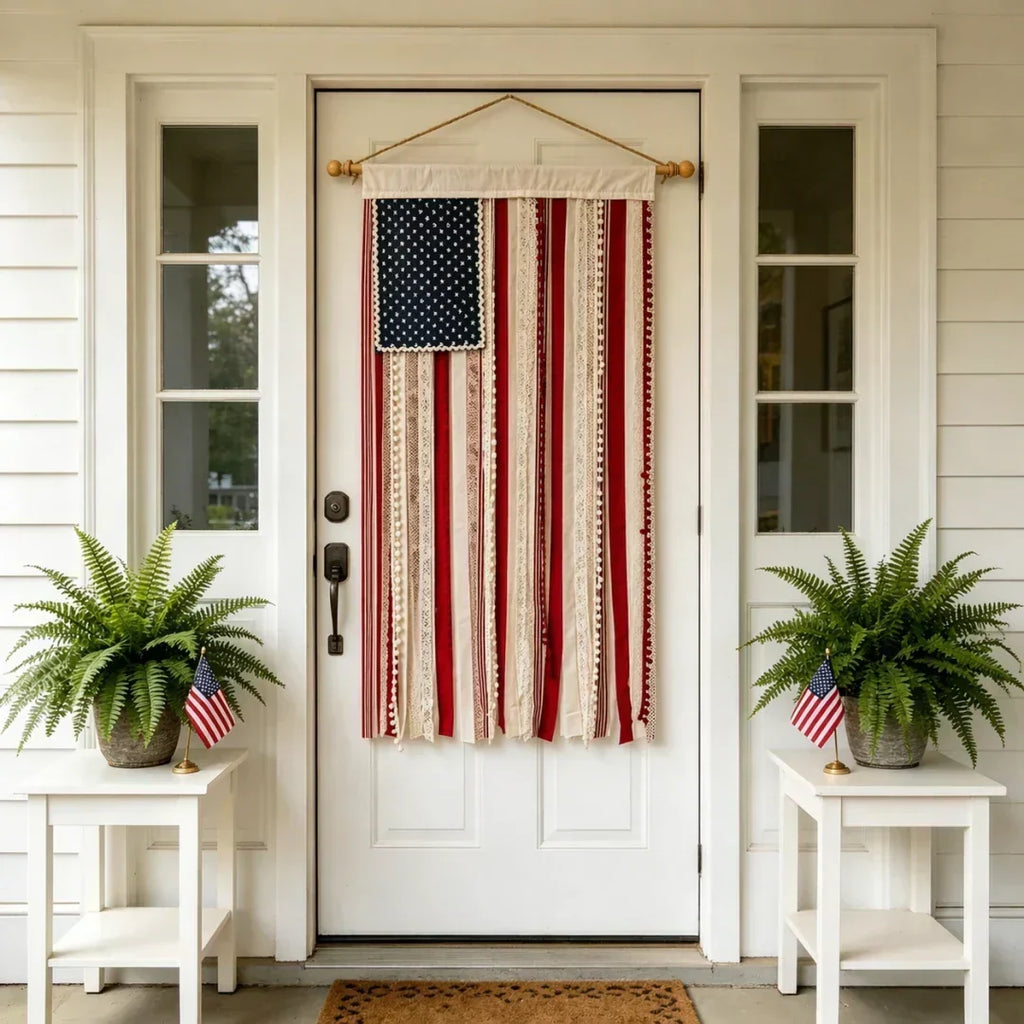 4 x 2.3 Ft Lighted Rag American Flag Banner - USA 250th Celebration