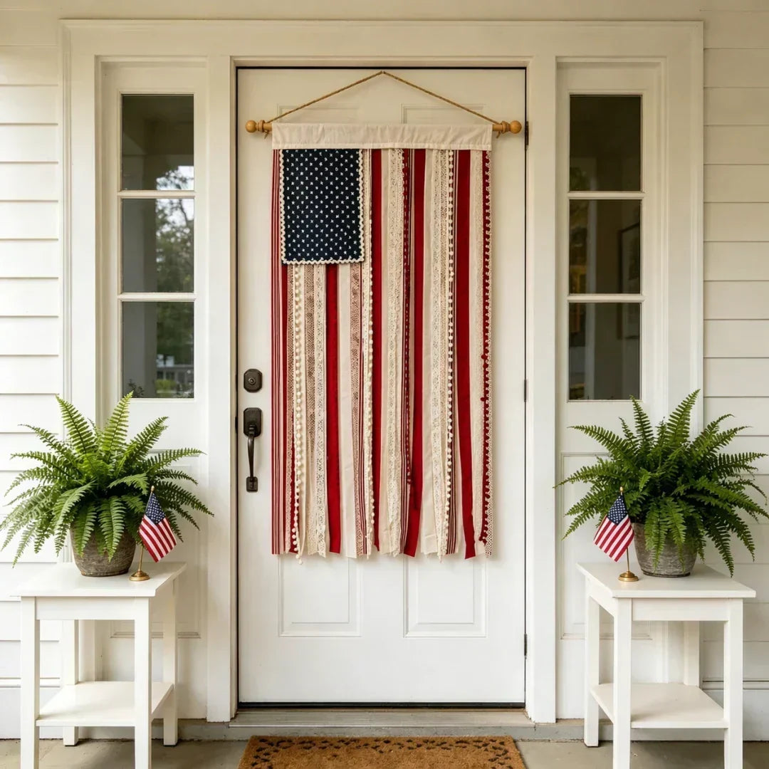 4 x 2.3 Ft Lighted Rag American Flag Banner - USA 250th Celebration