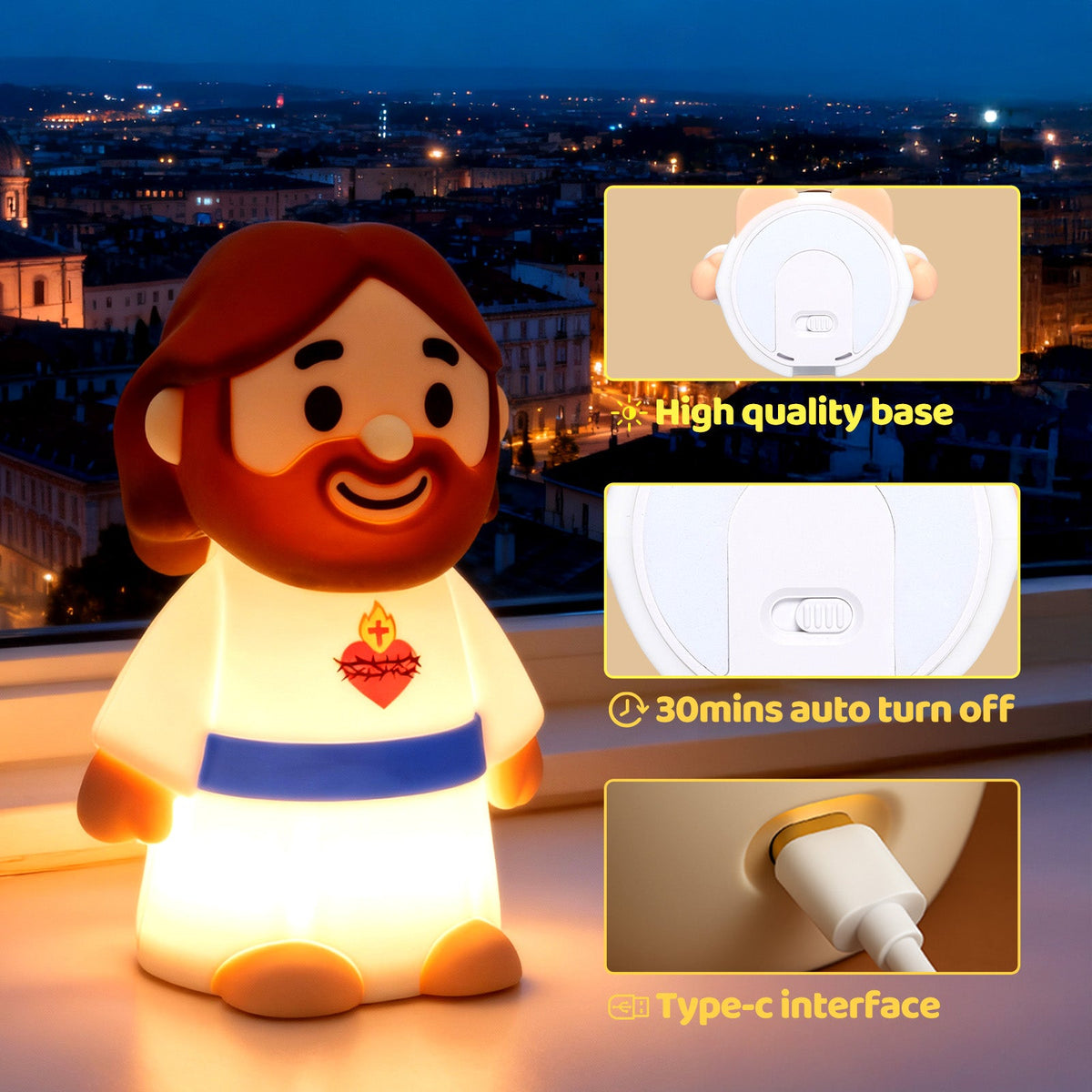 Maetiva® Jesus Peaceful Spiritual Silicone Squishy Night Light Prayer Corner Holy Figure Lamp for Perfect Gift