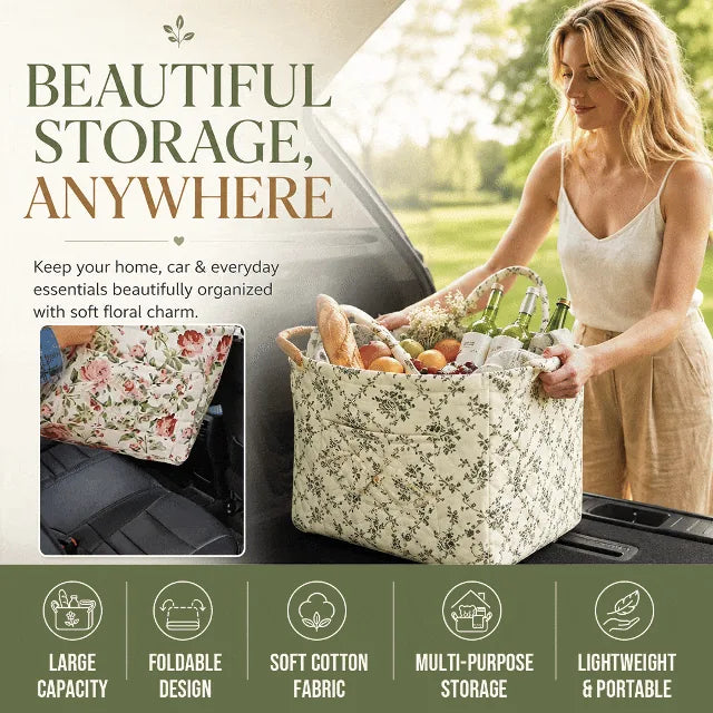 Portable Floral Fabric Storage Basket