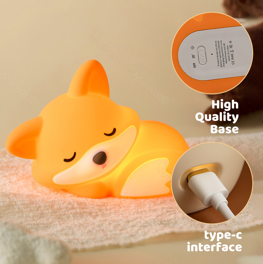 Maetiva® Fox Night Light with Curled Tail Silicone Squishy Animal Design Lamp Perfect Gift