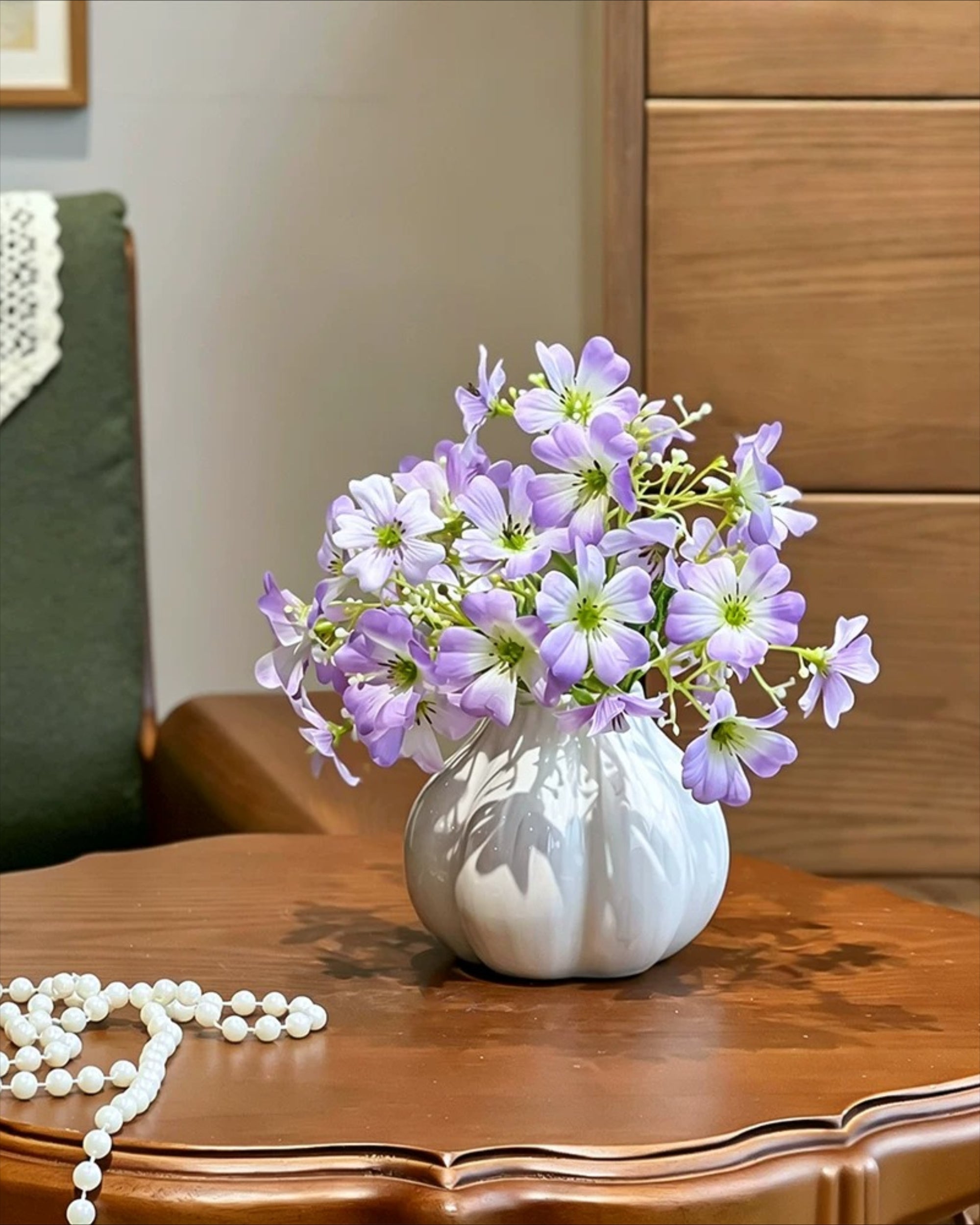 Soft Lavender Oxalis Faux Floral Arrangement with Vase