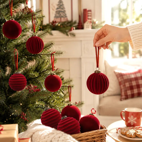 16-Piece Red Velvet Flocked Christmas Ornaments
