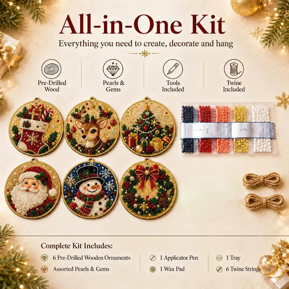 6Pcs Christmas DIY Diamond Painting Ornaments Kit