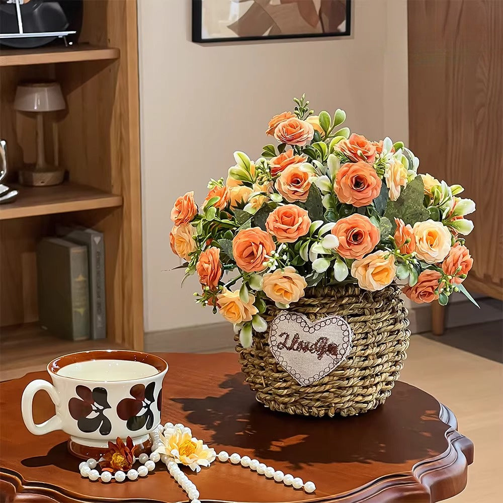 Terracotta Austin Rose Basket Faux Floral Arrangement