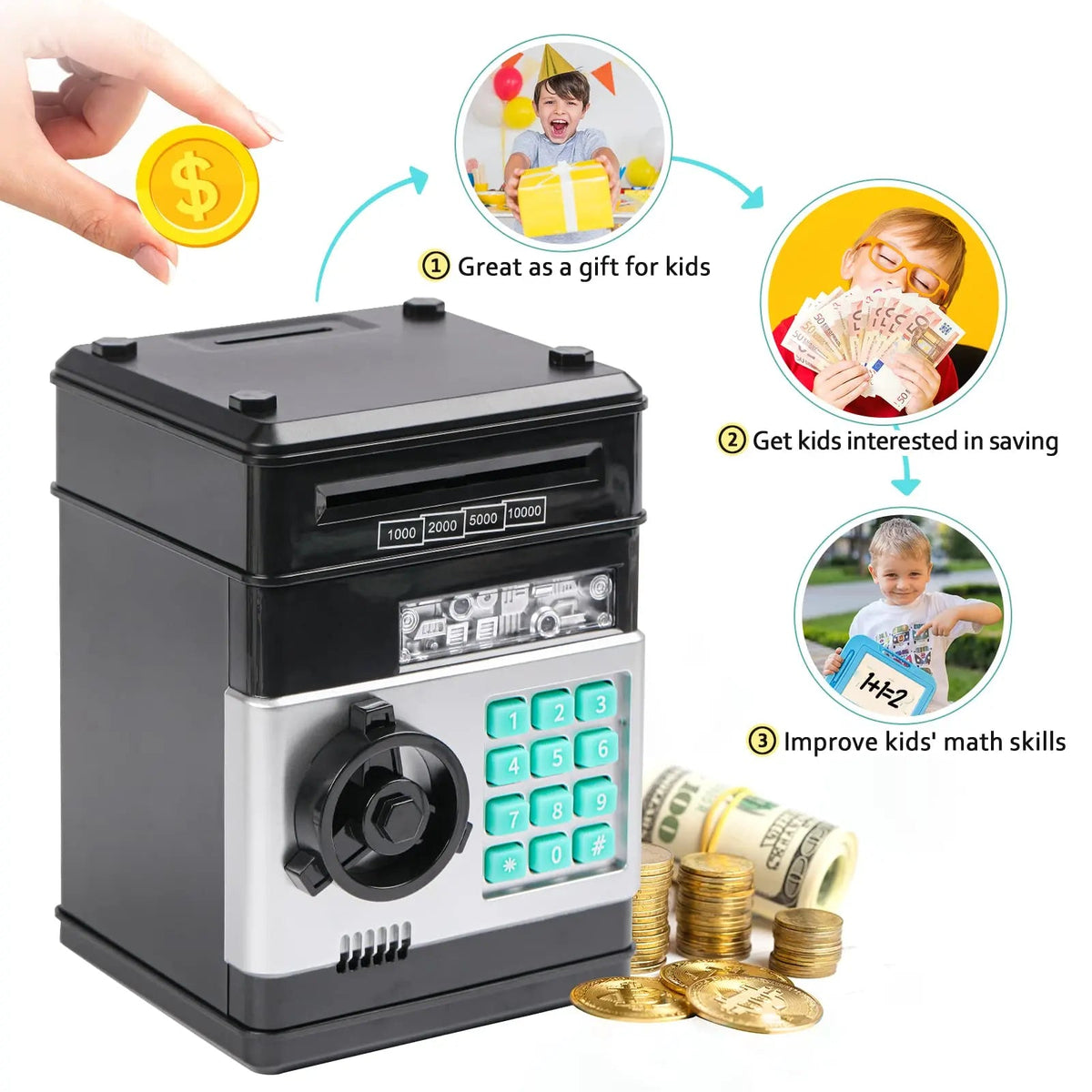 Electronic ATM Piggy Bank — Digital Display, Password Protected, Coin Slot, Bill Feeder, Realistic Sounds, Kids Gift