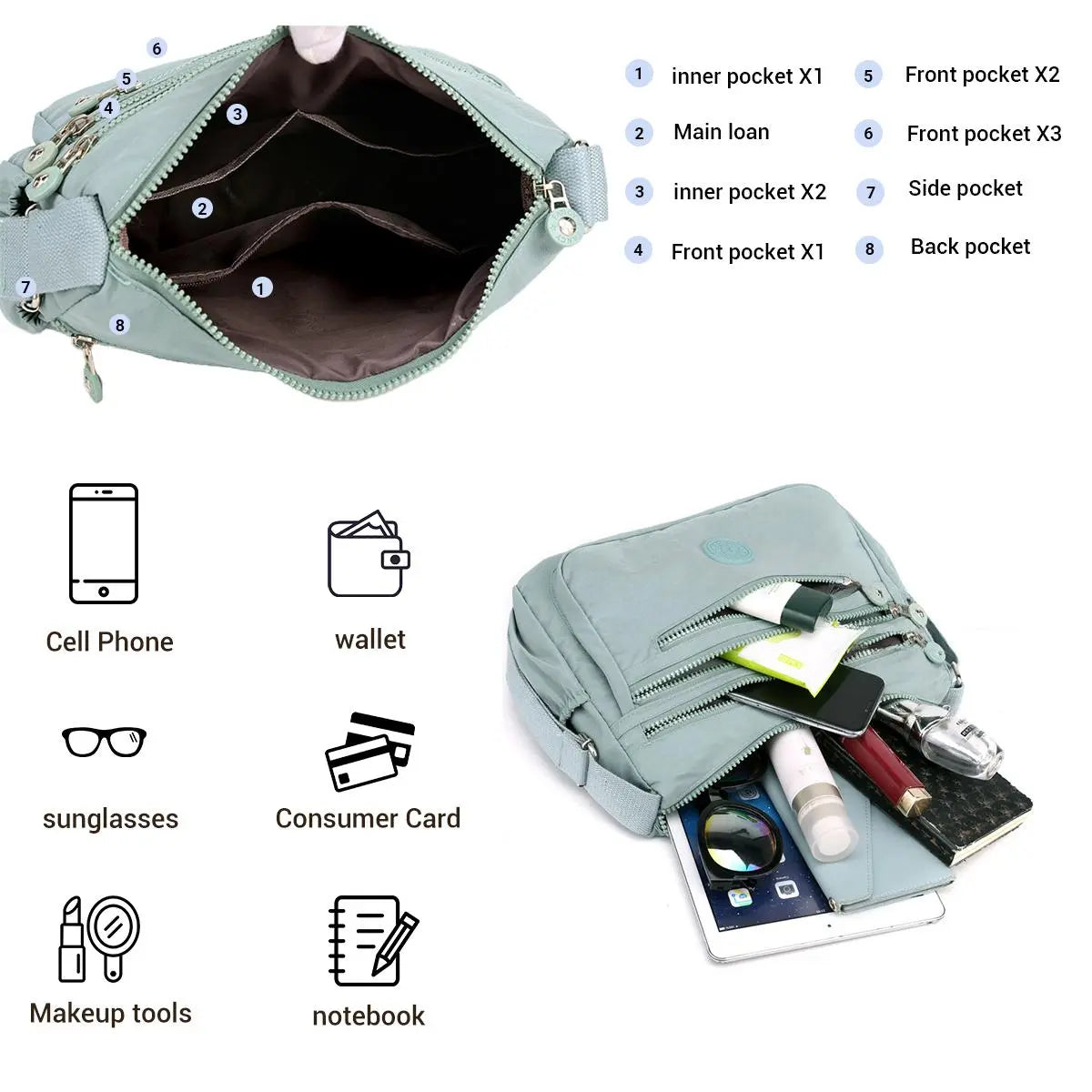 Nylon Crossbody Bag — Lightweight, Adjustable Strap, Water-Resistant, Everyday Carry, Travel Friendly, Secure Zipper