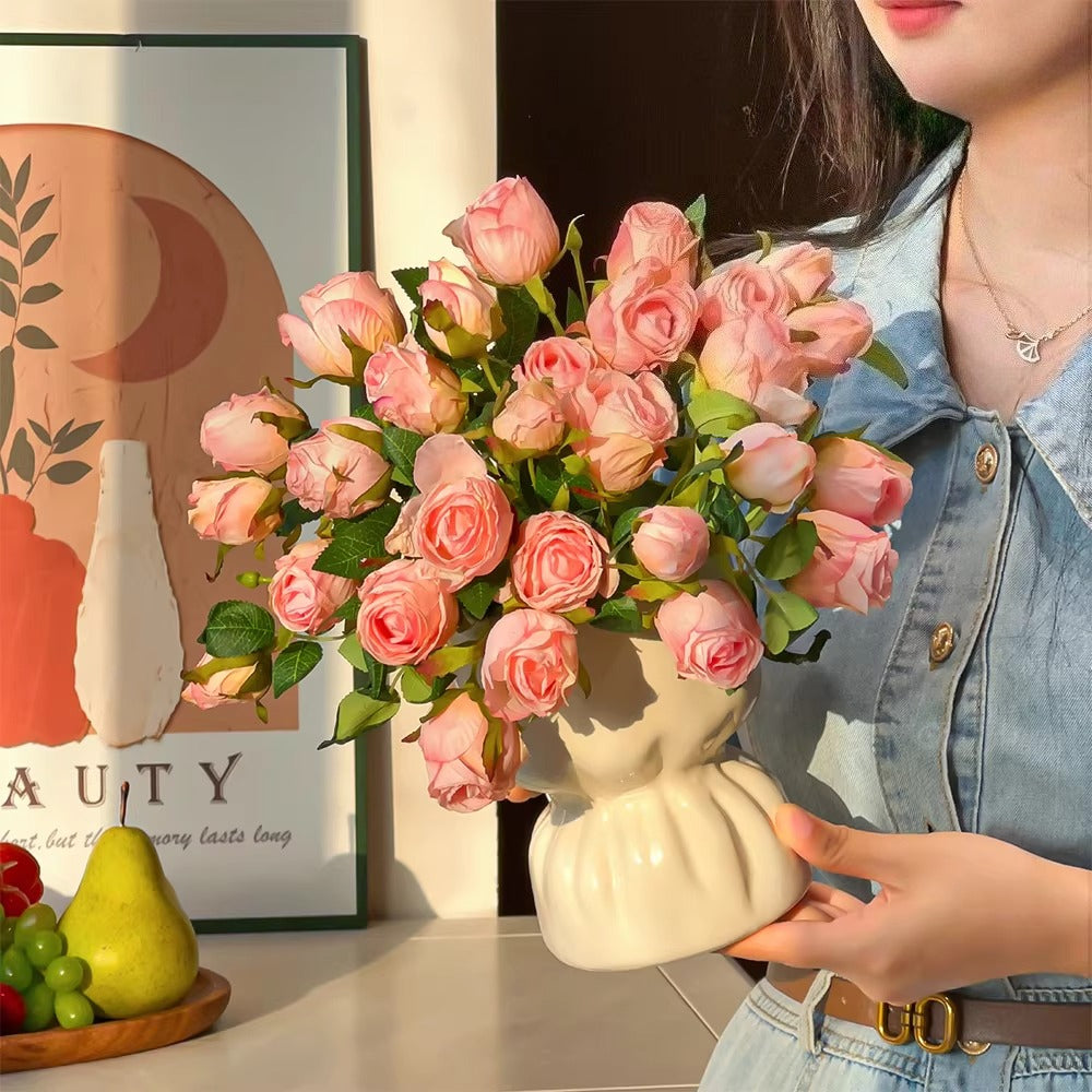 Blush Burned Edge Rose Bouquet Faux Floral Arrangement