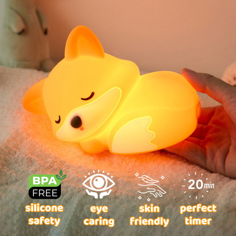 Maetiva® Fox Night Light with Curled Tail Silicone Squishy Animal Design Lamp Perfect Gift