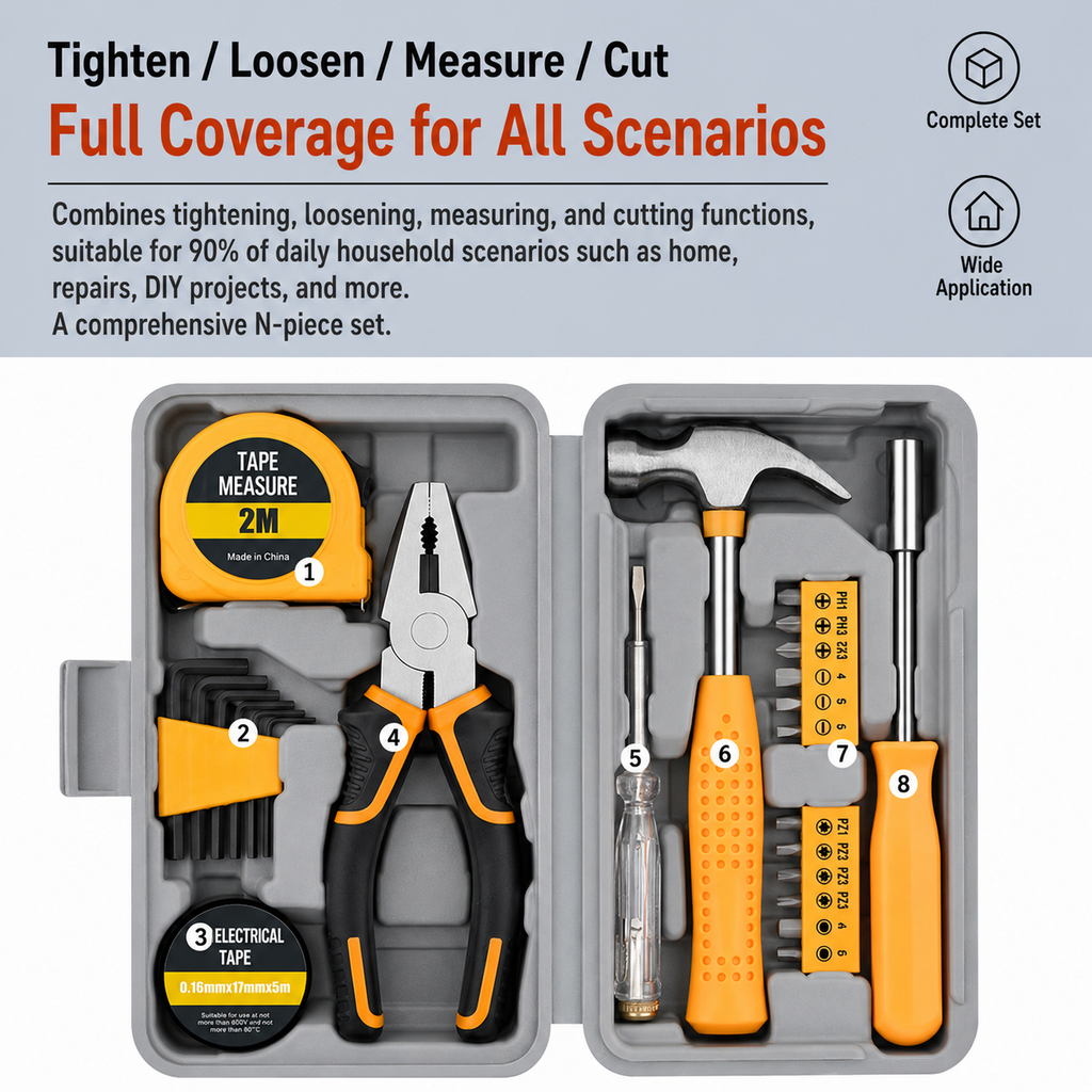 24 Piece Household Tool Set with Hammer Pliers Screwdriver Kit