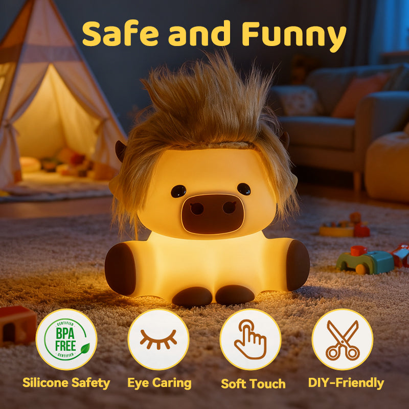 Maetiva® Highland Cow with Hair Silicone Squishy LED Night Light - Perfect Gift for Kids and Girls