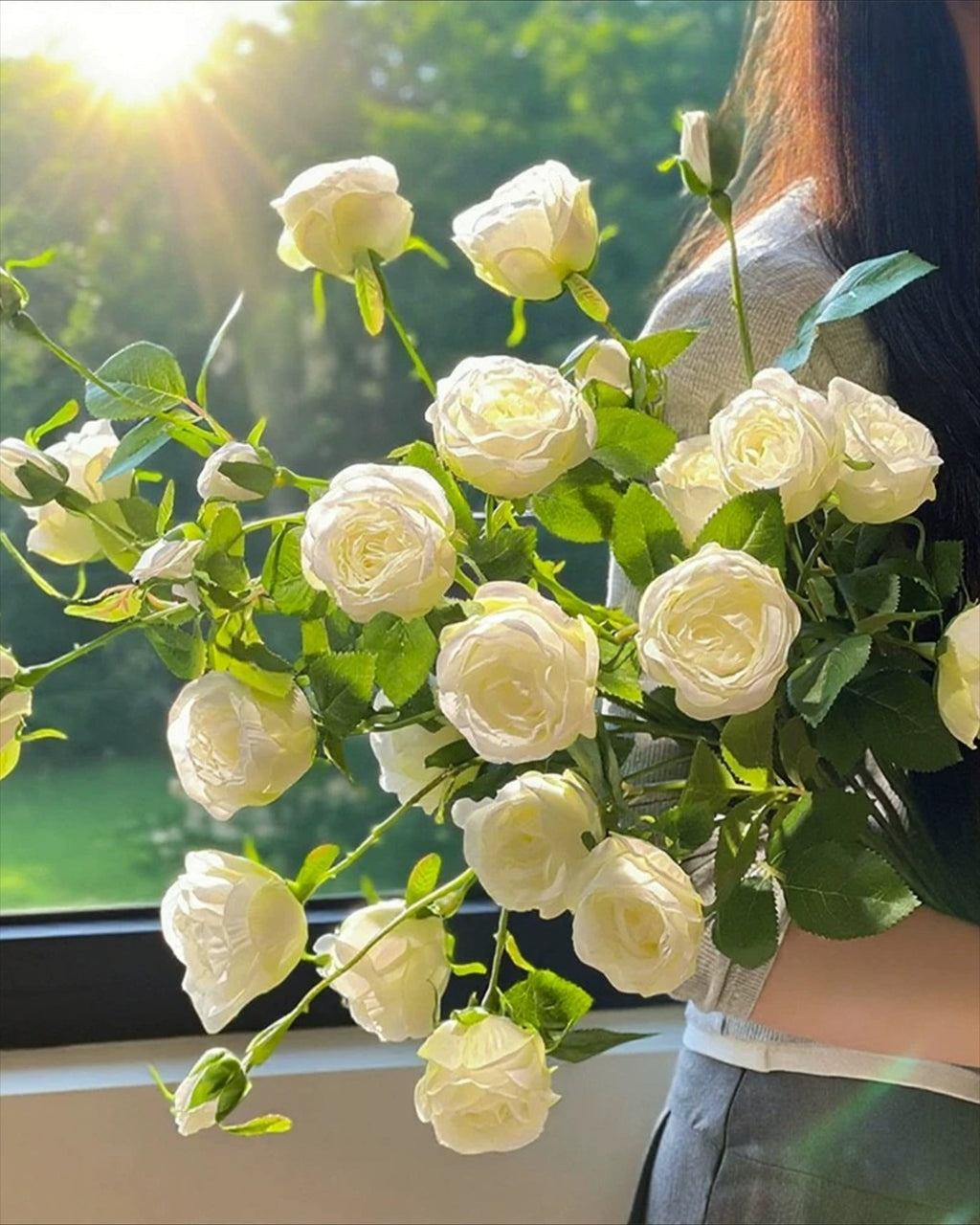 Luxe White Spray Rose Faux Floral Arrangement