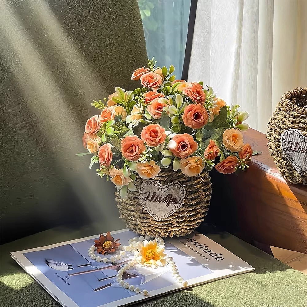 Terracotta Austin Rose Basket Faux Floral Arrangement