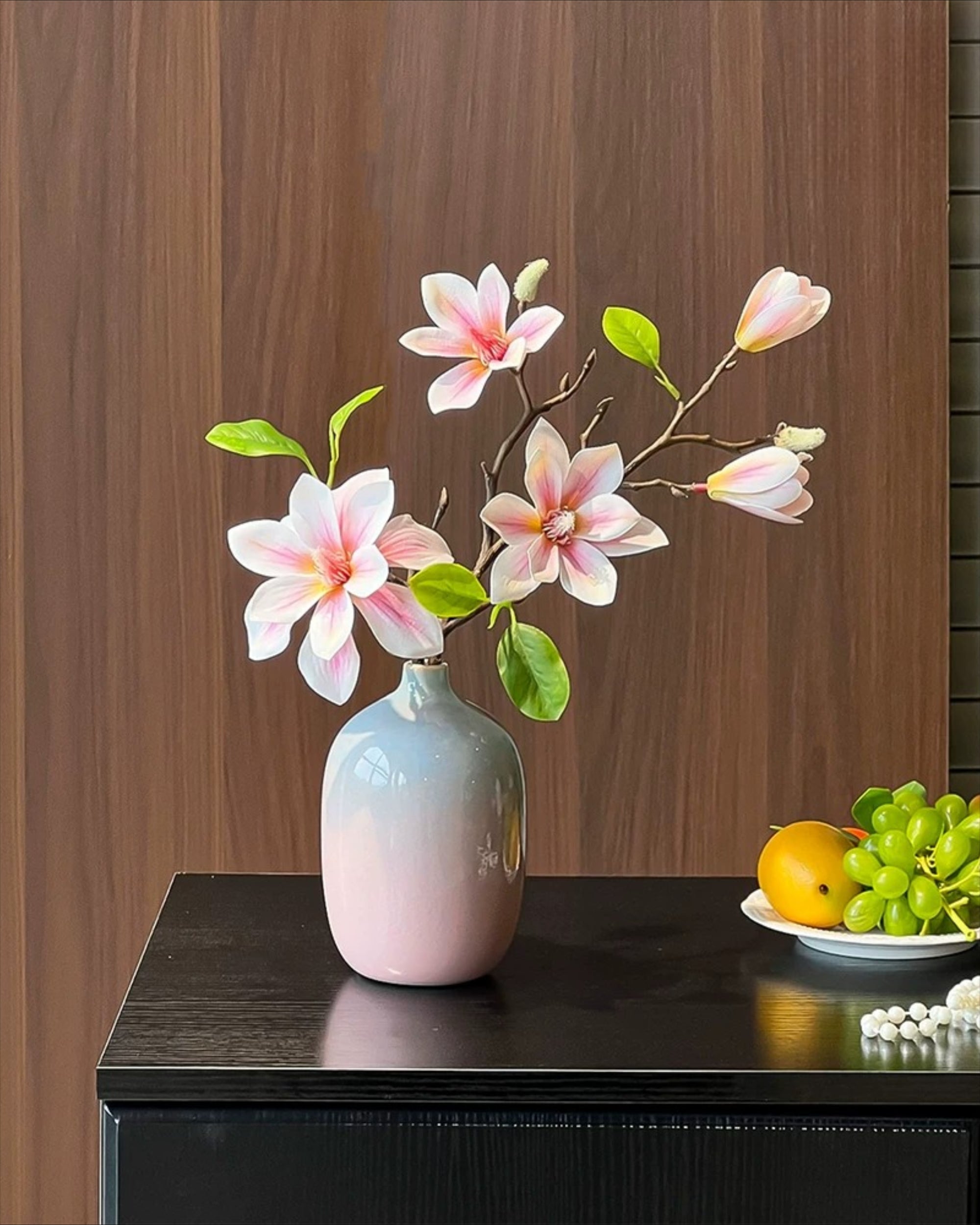 Pink Magnolia Gradient Vase Faux Floral Arrangement with Vase
