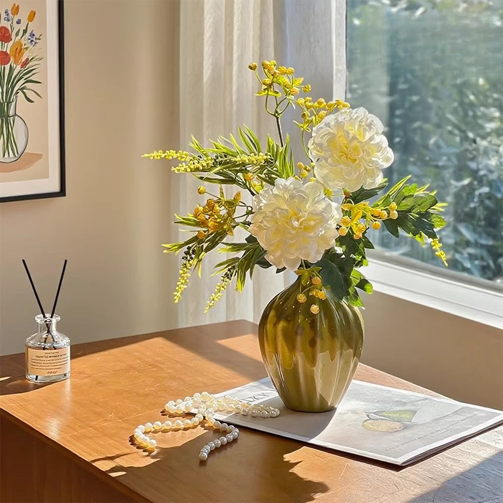 Luxe Cream Peony & Wattle Ensemble Faux Floral Arrangement