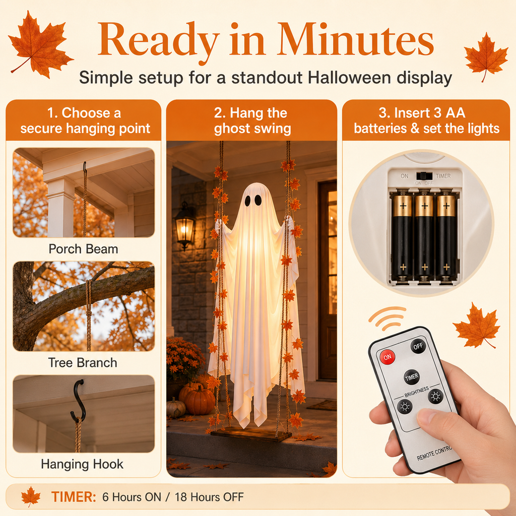Swinging Ghost – Light-Up Halloween Porch Decor
