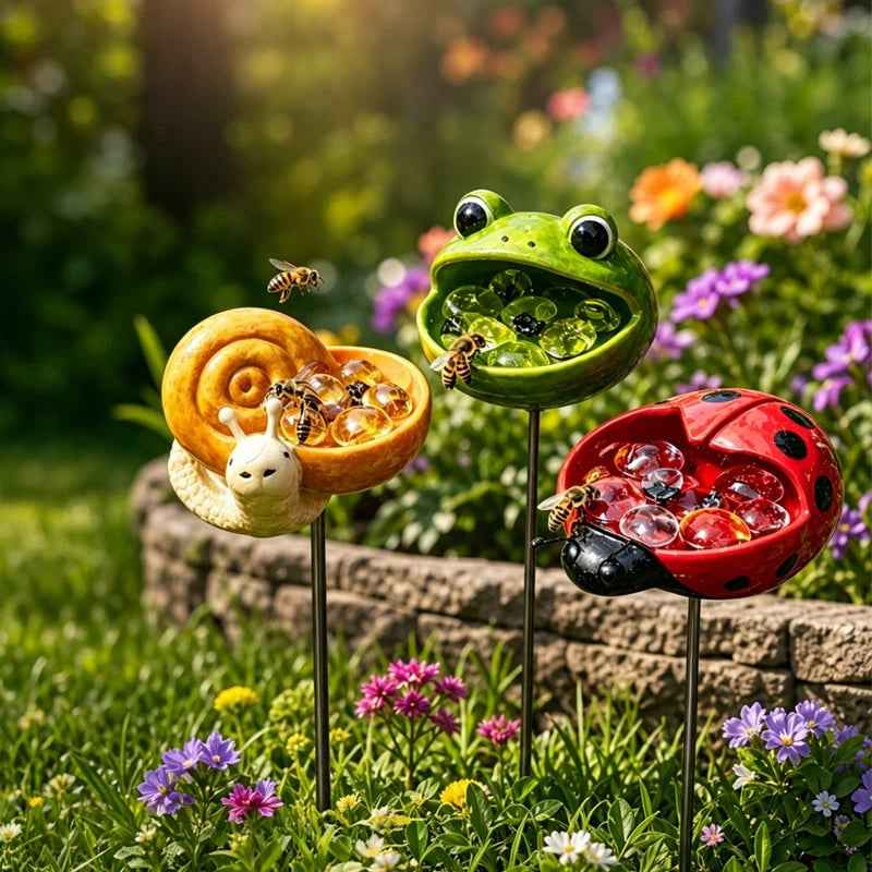 Help Pollinators Thrive! | Frog. Snail & Ladybug Water Bowl Decor