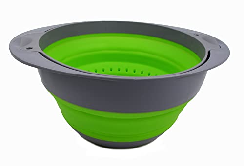 Collapsible TPE/PP Colander & Bowl Set. Foldable Washing Basin - Portable Dish Washing Tub - Space Saving Kitchen Storage Tray