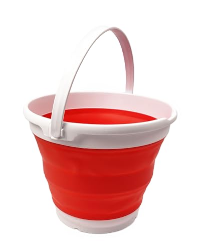 Collapsible Plastic Bucket - Pop up Saving - by Maetiva (White/Coral Pink, Round, 10L)