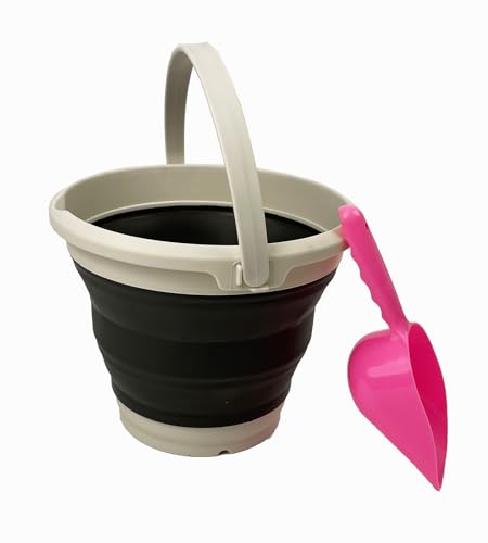 Collapsible Plastic Bucket - Pop up Saving - by Maetiva (Grey/Washed Black, Round, 5.5L)