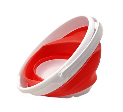 Collapsible Plastic Bucket - Pop up Saving - by Maetiva (White/Coral Pink, Round, 10L)