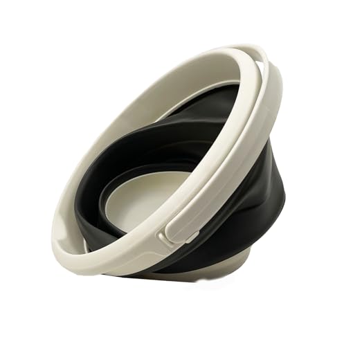 Collapsible Plastic Bucket - Pop up Saving - by Maetiva (Grey/Washed Black, Round, 5.5L)