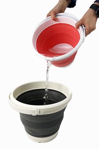 Collapsible Plastic Bucket - Pop up Saving - by Maetiva (White/Coral Pink, Round, 10L)
