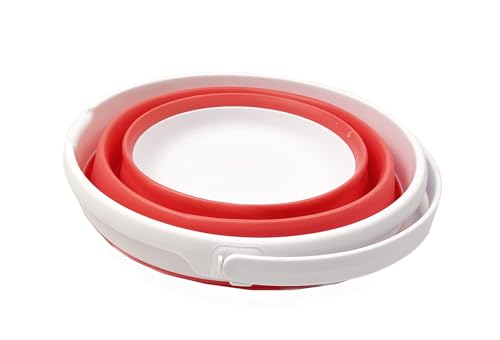 Collapsible Plastic Bucket - Pop up Saving - by Maetiva (White/Coral Pink, Round, 10L)
