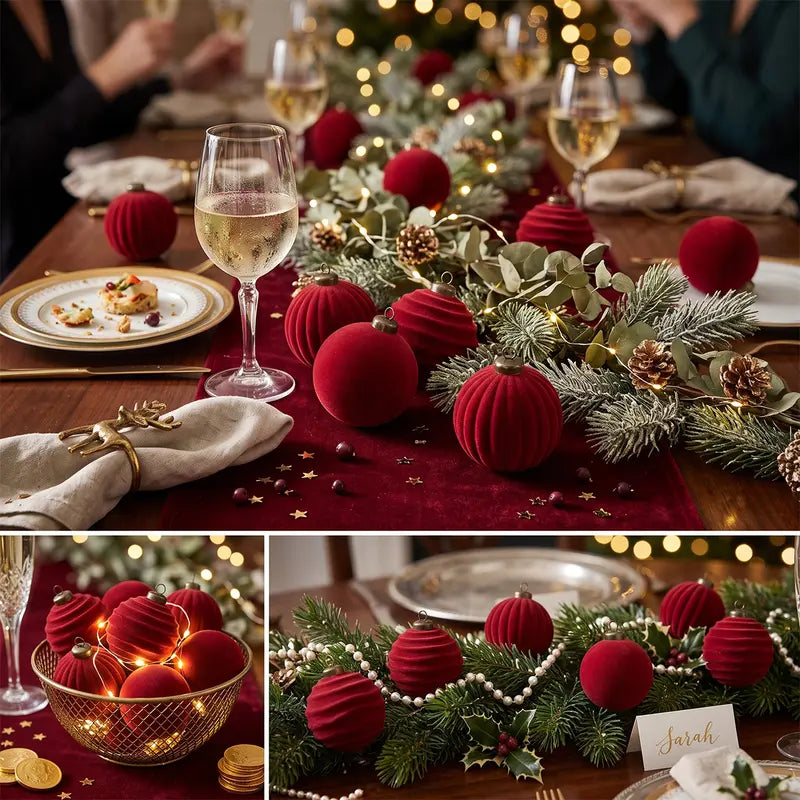16-Piece Red Velvet Flocked Christmas Ornaments
