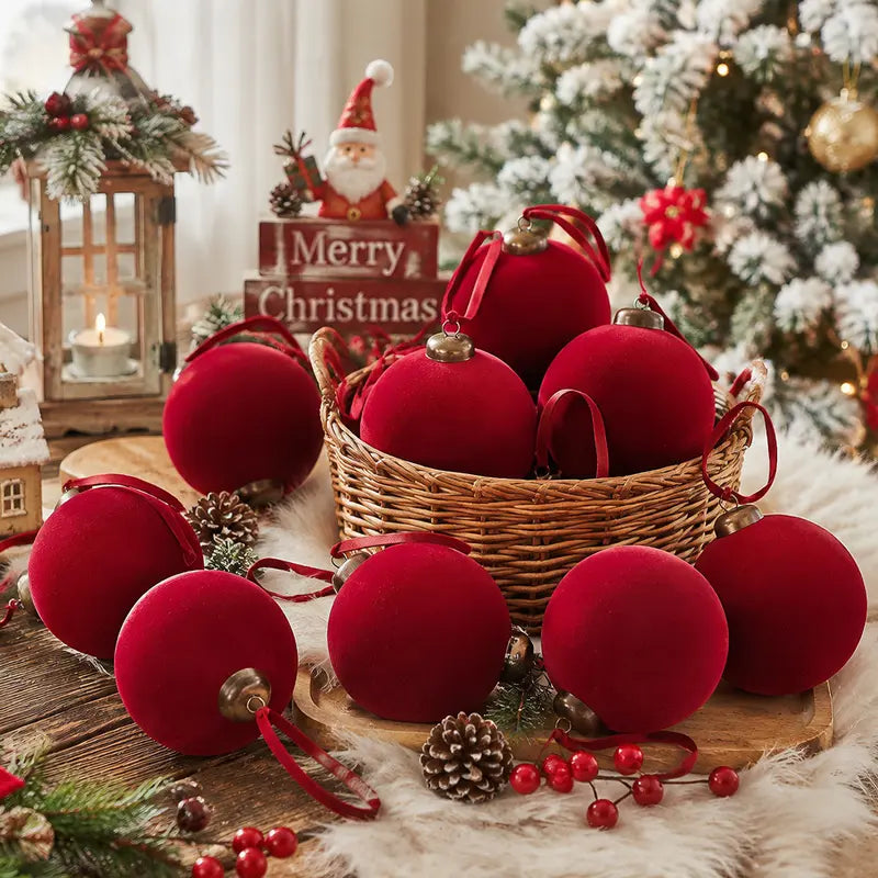 16-Piece Red Velvet Flocked Christmas Ornaments