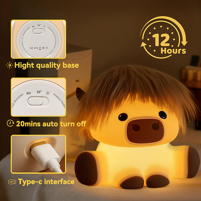 Maetiva® Highland Cow with Hair Silicone Squishy LED Night Light - Perfect Gift for Kids and Girls