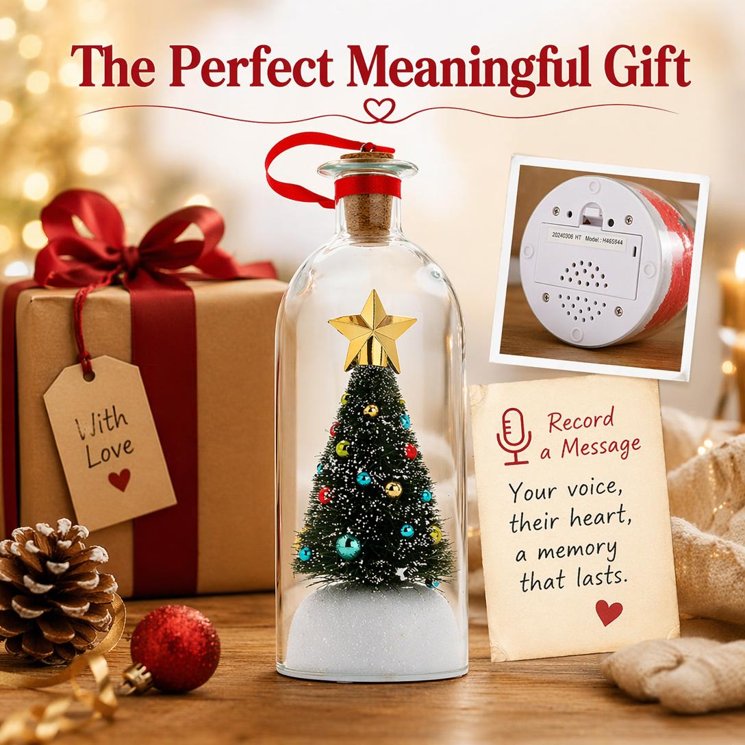 Recordable Christmas Tree Message in a Bottle – Personalized Holiday Keepsake Gift