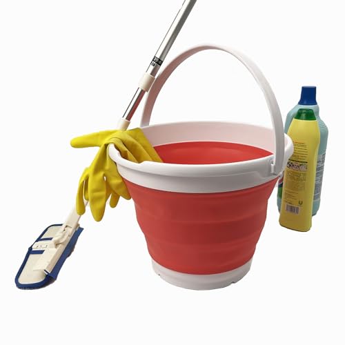 Collapsible Plastic Bucket - Pop up Saving - by Maetiva (White/Coral Pink, Round, 10L)
