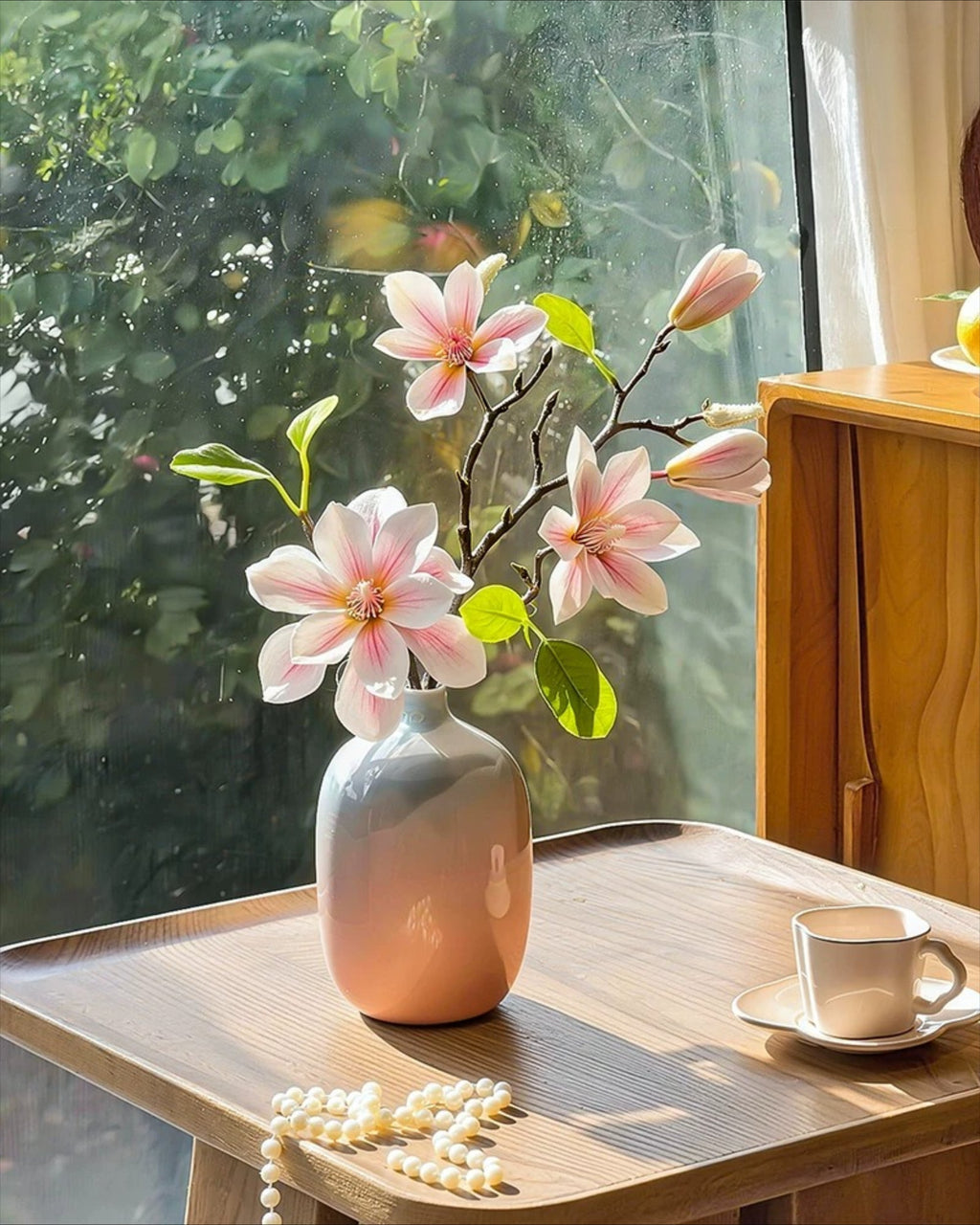 Pink Magnolia Gradient Vase Faux Floral Arrangement with Vase