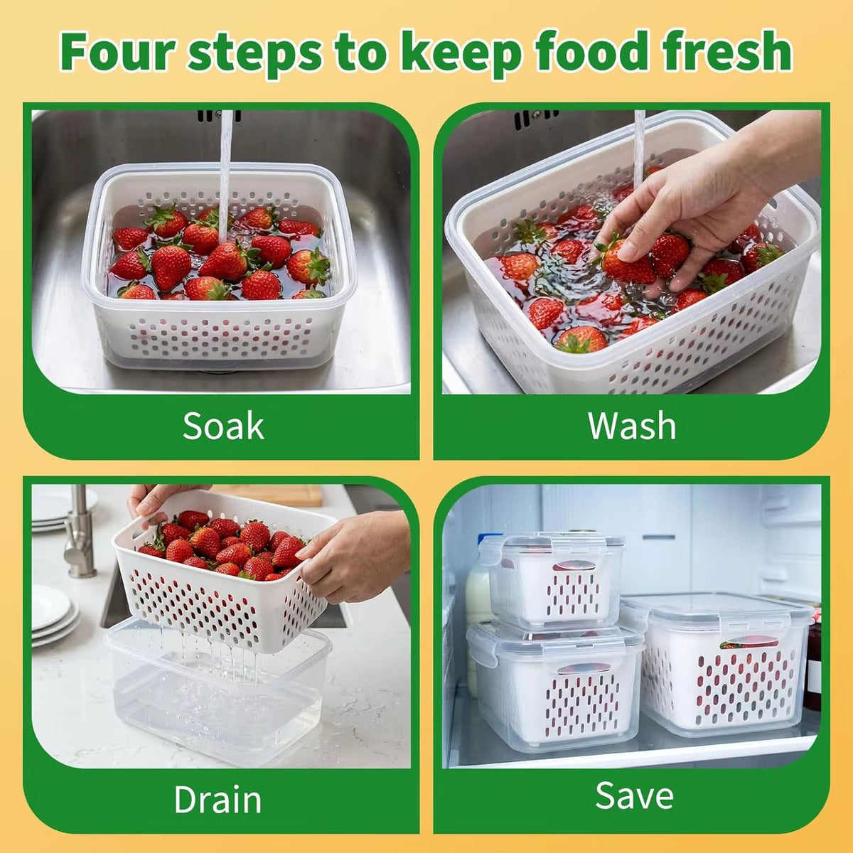 Fridge Organizer — Clear, Stackable, BPA-Free, Produce Saver, Food Storage, Refrigerator Bin