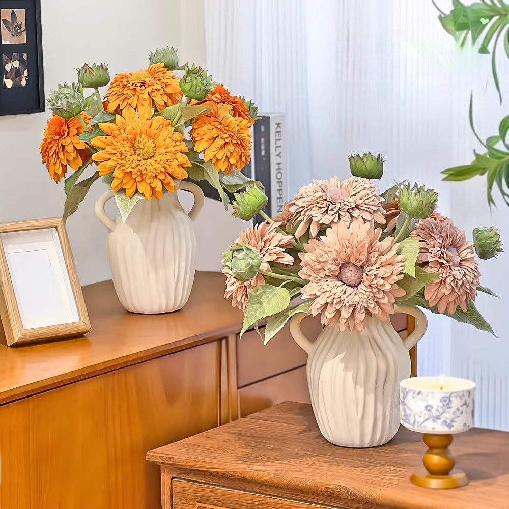Vintage Fluffy Sunflower Faux Floral Arrangement