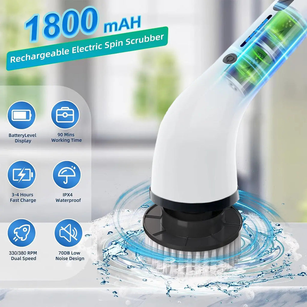 Cordless Electric Spin Scrubber — Rechargeable Power Cleaning, Handheld, Adjustable, Extendable, Multi-Surface