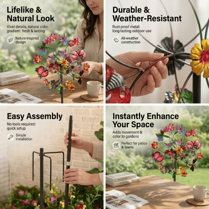 Outdoors Wind Spinners with Decorative Flowers