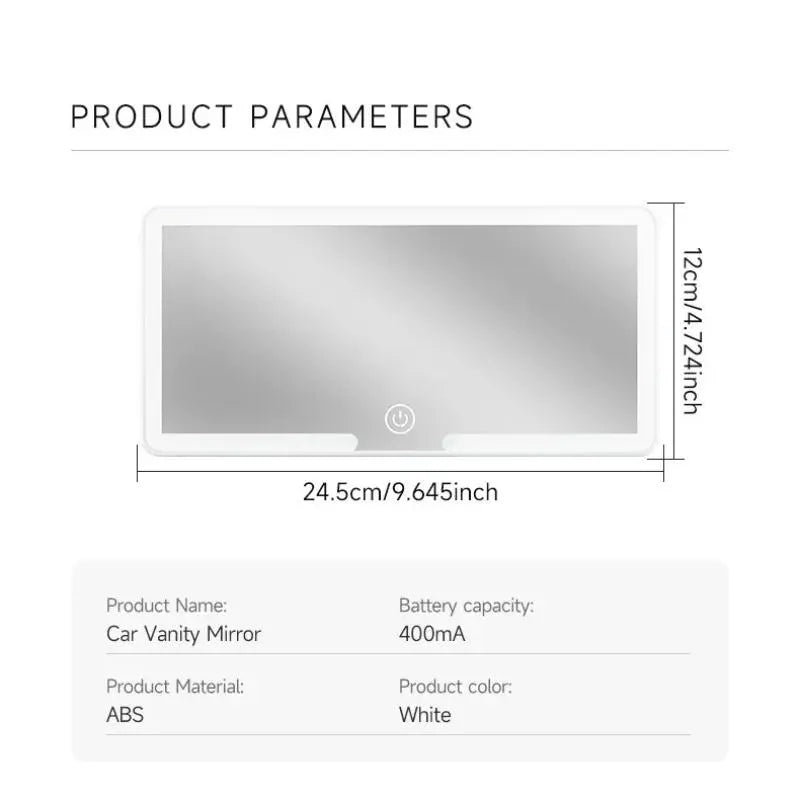 LED Car Sun Visor Mirror Light — Dimmable, Rechargeable, Touch Control, Portable, Universal Fit, USB Powered
