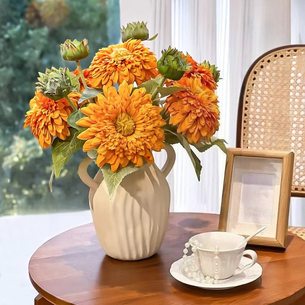 Vintage Fluffy Sunflower Faux Floral Arrangement