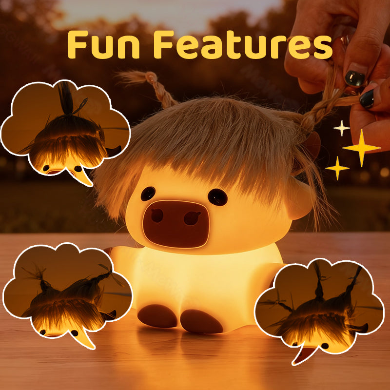 Maetiva® Highland Cow with Hair Silicone Squishy LED Night Light - Perfect Gift for Kids and Girls