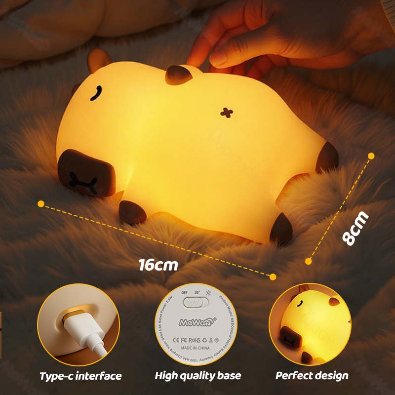 Maetiva® Sleeping Capybara Breathing Squishy Silicone Companion Sound LED Night Light Perfect Gift