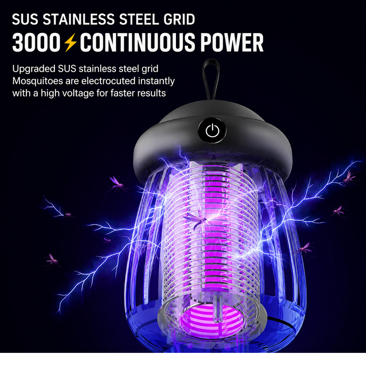 Portable Mosquito Zapper Lamp USB Rechargeable UV Light for Indoor Outdoor Use